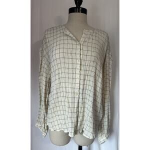 Madewell White Cotton Blend Shirt Top Blouse Long Sleeve Plaid Womens Large